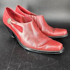 Coldwater Creek Shoes Womens Size 8.5 Red Leather Suede Heel Pumps Square Toe